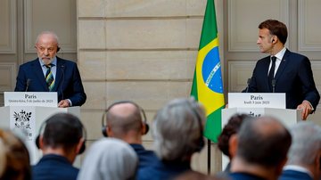 Presidentes Luiz Inácio Lula da Silva e Emmanuel Macron durante declaração conjunta à imprensa - Ricardo Stuckert / PR