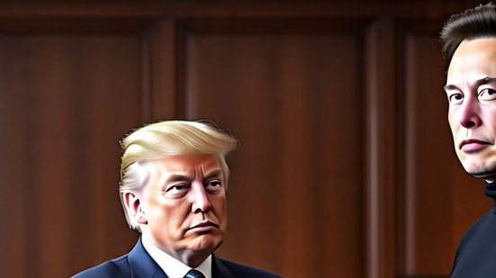 Donald Trump e Elon Musk cortam relações por redes sociais - Imagem gerada com Inteligência Artificial - Meta AI
