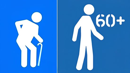 O novo ícone é de uma pessoa ereta, acompanhada da sigla "60+", substituindo o pictograma atual, de uma pessoa encurvada com uma bengala - Reprodução/Agência Senado