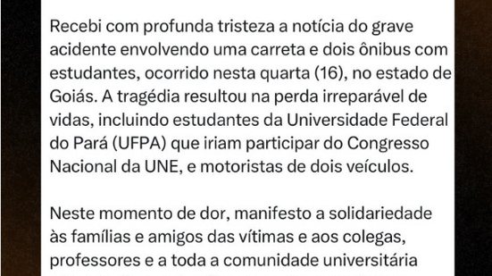 Presidente Lula emite nota de pesar sobre acidente que levava estudantes para Goiânia - Reprodução Istagram/@canalgov
