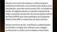 Presidente Lula emite nota de pesar sobre acidente que levava estudantes para Goiânia - Reprodução Istagram/@canalgov