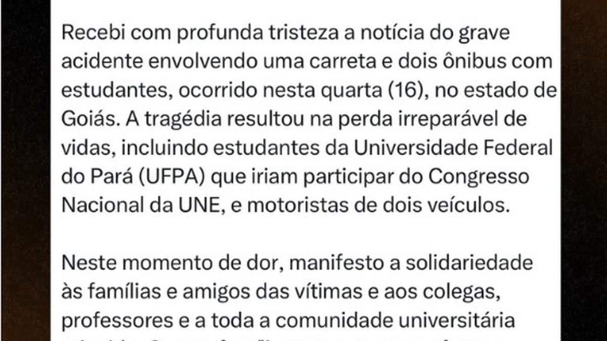 Presidente Lula emite nota de pesar sobre acidente que levava estudantes para Goiânia - Reprodução Istagram/@canalgov