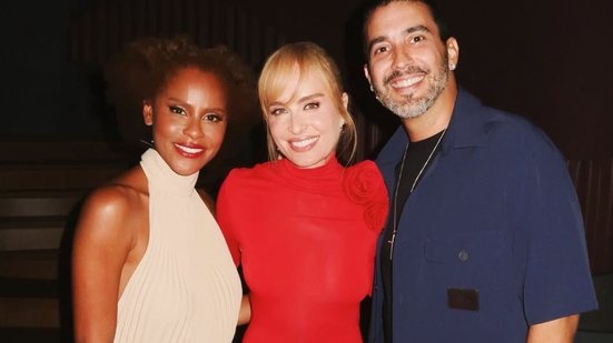 Angélica ao lado de André Marques e Aline Wirley, que irão acompanhá-la no programa, marcado para estrear hoje - Reprodução/Instagram/@angelicasky