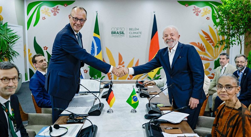 O chanceler alemão Friedrich Merz reclamou publicamente sobre ter estado no Brasil durante a COP30 - Ricardo Stuckert/PR