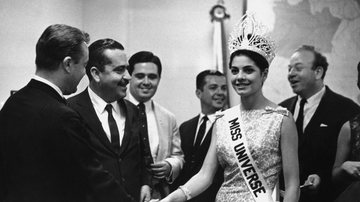 A então Miss Brasil e Miss Universo, Ieda Maria Vargas, durante recepção oferecida pelo ministro das Relações Exteriores, João Paulo do Rio Branco, no escritório Comercial do Brasil em Nova York, nos EUA - Arquivo/Estadão Conteúdo