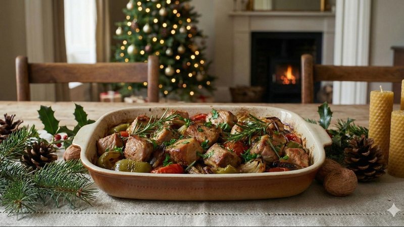 Pernil suíno em cubos, opção de prato principal do cardápio natalino de R$ 300 proposto pela chef Ione Lima - Imagem gerada por IA