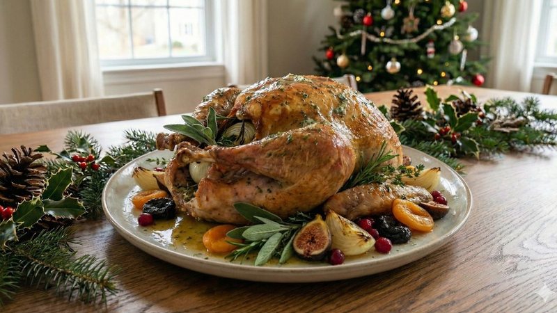 Peru com manteiga de ervas, receita de uma das ceias propostas pela chef Ione Lima - Imagem gerada por IA