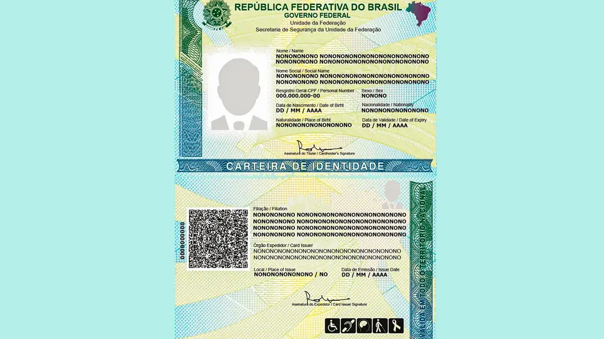 Nova Carteira de Identidade Nacional deverá ser adotada por todos brasileiros até 2032; prazo de validade será indeterminado para os 60+ - Divulgação/Ministério da Justiça