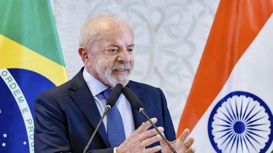 O presidente  Luiz Inácio Lula da Silva falou em coletiva de imprensa realizada em Nova Delhi, na Índia - Ricardo Stuckert / Palácio do Planalto