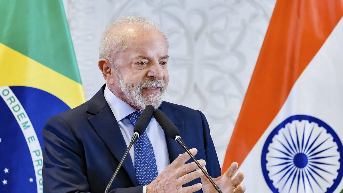 O presidente  Luiz Inácio Lula da Silva falou em coletiva de imprensa realizada em Nova Delhi, na Índia - Ricardo Stuckert / Palácio do Planalto