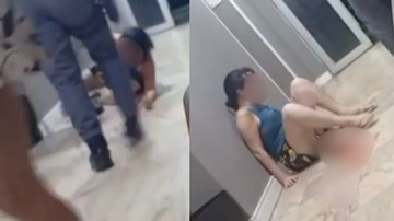 Mulher foi contida com violência; o chute ocorre quando ela havia caído no chão - Reprodução/Vivendo na Baixada