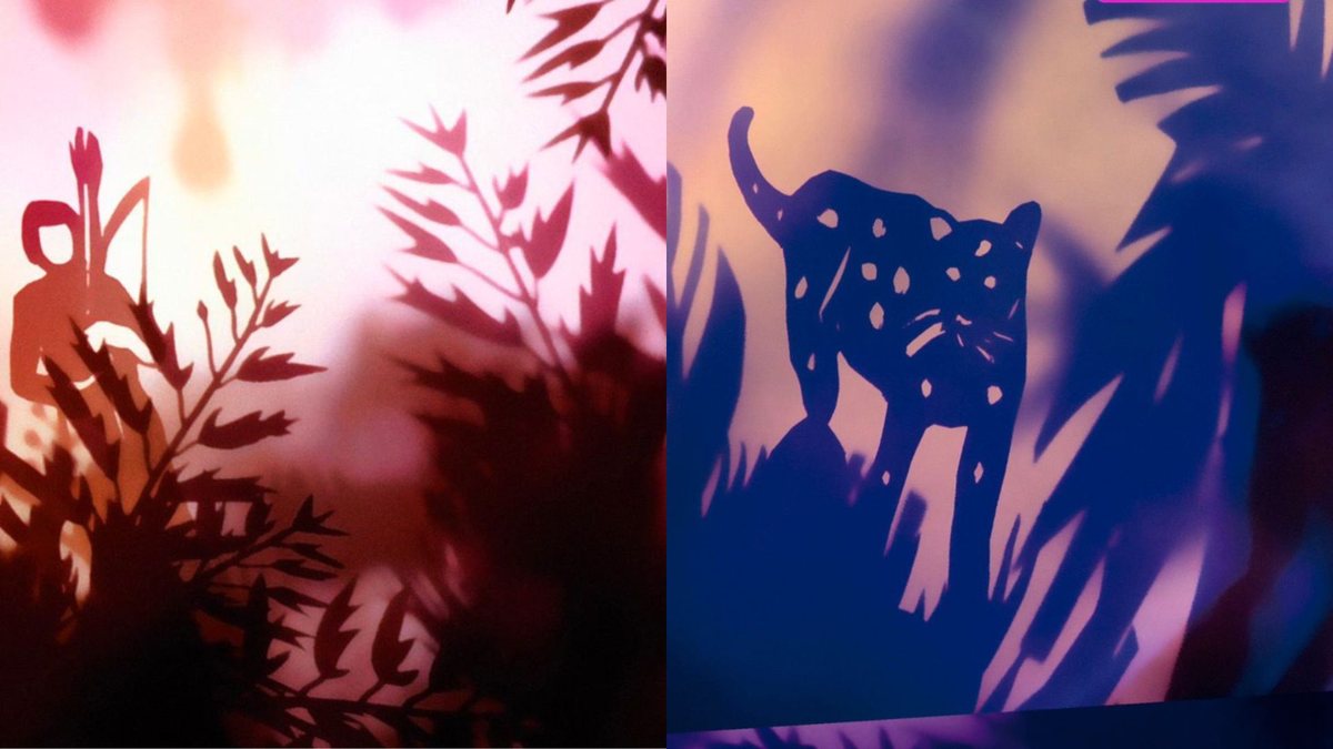 Silhuetas de garimpeiro e onça aparecem em cena de floresta no livro "Sombras" - Divulgação/ÔZé Editora