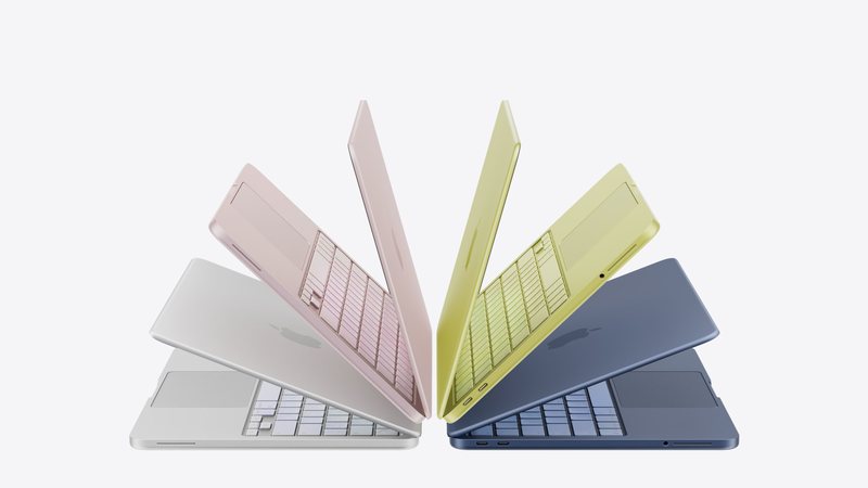O portátil será vendido nas cores prateado, blush (rosa), amarelo-cítrico e índigo (azul) - Divulgação / Apple