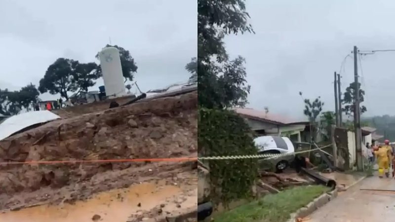 O colapso da estrutura provocou violenta enxurrada que atingiu casas e veículos no Parque Náutico da Cantareira - Reprodução / Corpo de Bombeiros
