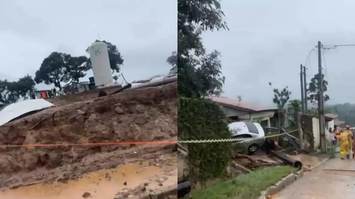 O colapso da estrutura provocou violenta enxurrada que atingiu casas e veículos no Parque Náutico da Cantareira - Reprodução / Corpo de Bombeiros