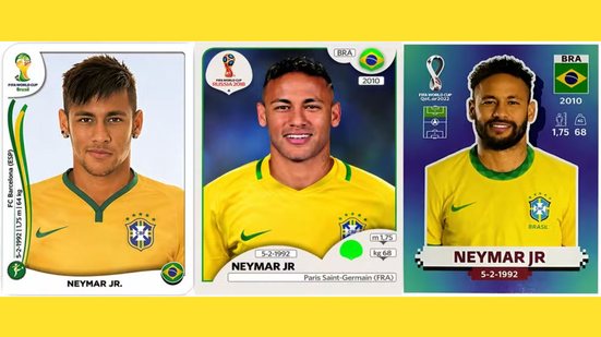Figurinhas de Neymar nos álbuns das últimas Copas do Mundo - Reprodução