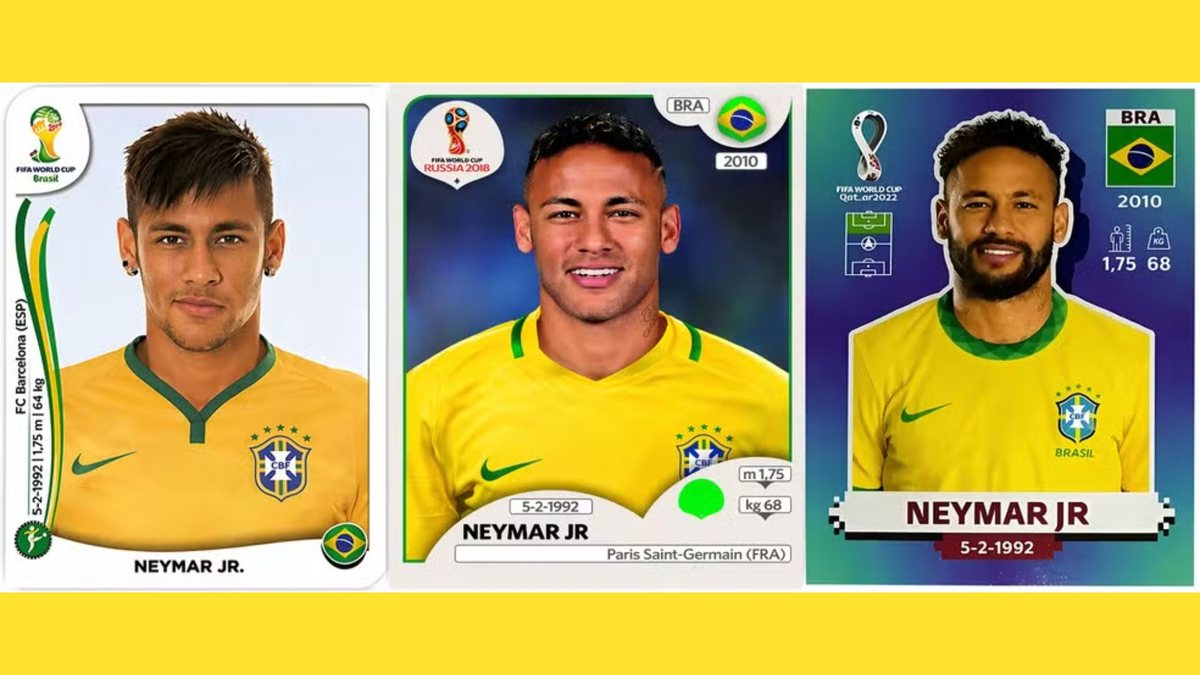 Figurinhas de Neymar nos álbuns das últimas Copas do Mundo - Reprodução