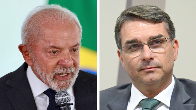 Flávio Bolsonaro aparece numericamente à frente de Lula, com 44%, ante 43% - Ricardo Stuckert/PR e Jefferson Rudy/Agência Senado