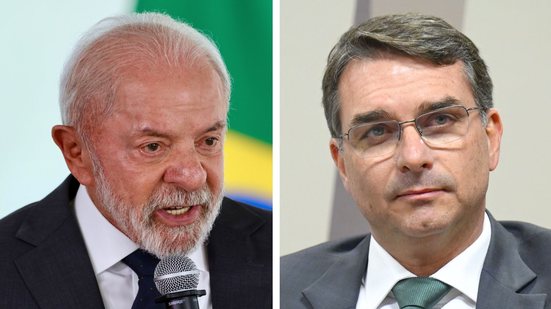 Flávio Bolsonaro aparece numericamente à frente de Lula, com 44%, ante 43% - Ricardo Stuckert/PR e Jefferson Rudy/Agência Senado