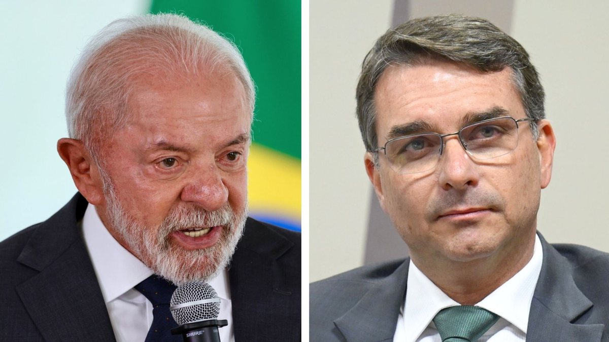 Flávio Bolsonaro aparece numericamente à frente de Lula, com 44%, ante 43% - Ricardo Stuckert/PR e Jefferson Rudy/Agência Senado