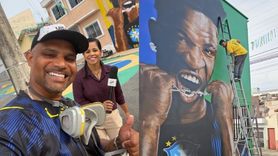 O artista plástico Diego Miranda viralizou nas redes sociais com um mural de Vini Jr. - Reprodução/Instagram @mirandagrafitte