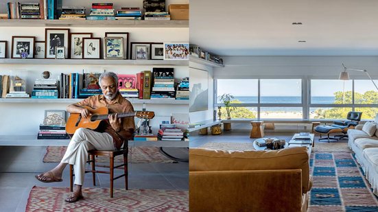 Gilberto Gil colocou à venda o apartamento localizado no Edifício Chopin, na Zona Sul do Rio de Janeiro - Montagem/Reprodução/Casa e Jardim (http://bit.ly/4nb1ruA)