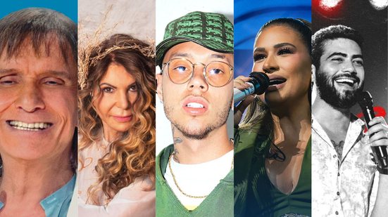 Roberto Carlos, Matuê, Henrique e Juliano, Wesley Safadão, Simone Mendes e Elba Ramalho são shows confirmados - Reprodução Deezer e Spotify
