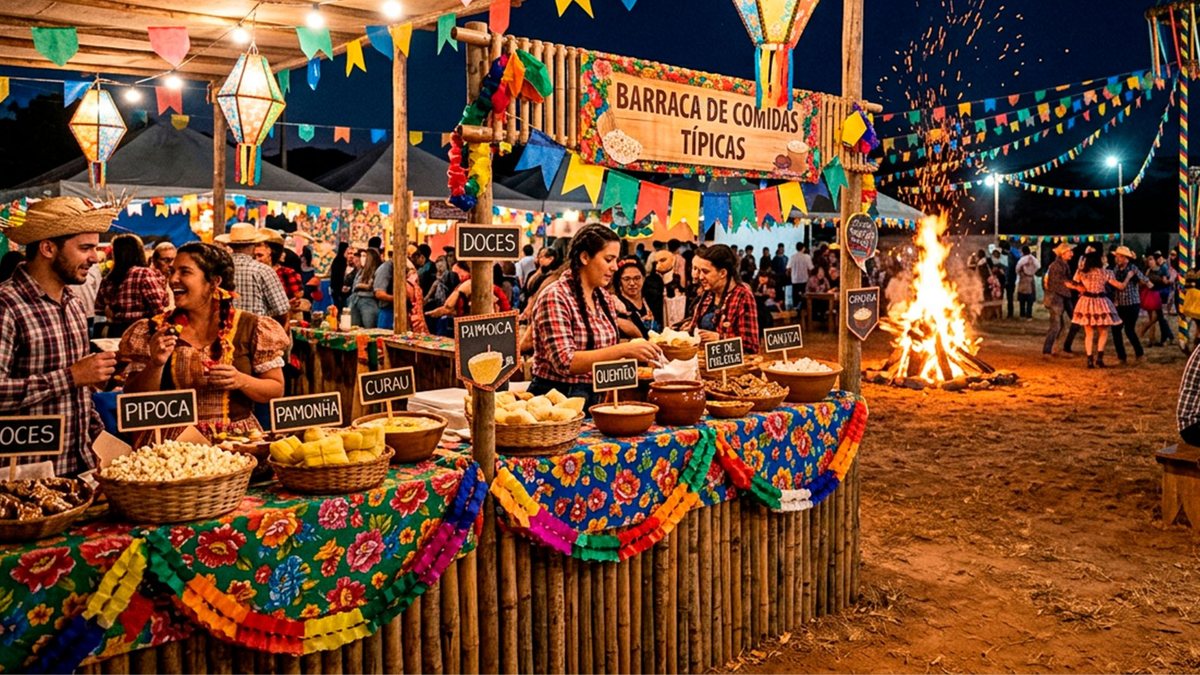 Barraca de festa junina com comidas típicas - Adobe Stock