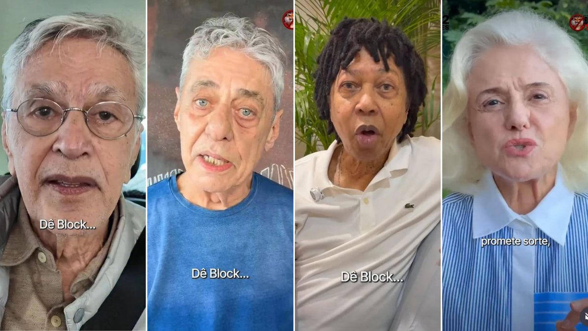 Campanha "Block no Tigrinho" reúne nomes como Caetano Veloso, Chico Buarque, Djavan e Marieta Severo - Reprodução/342 Artes