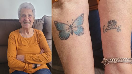 Leni Moura Taraborelli fez sua primeira tatuagem aos 71 anos e a segunda, aos 77 - Arquivo pessoal