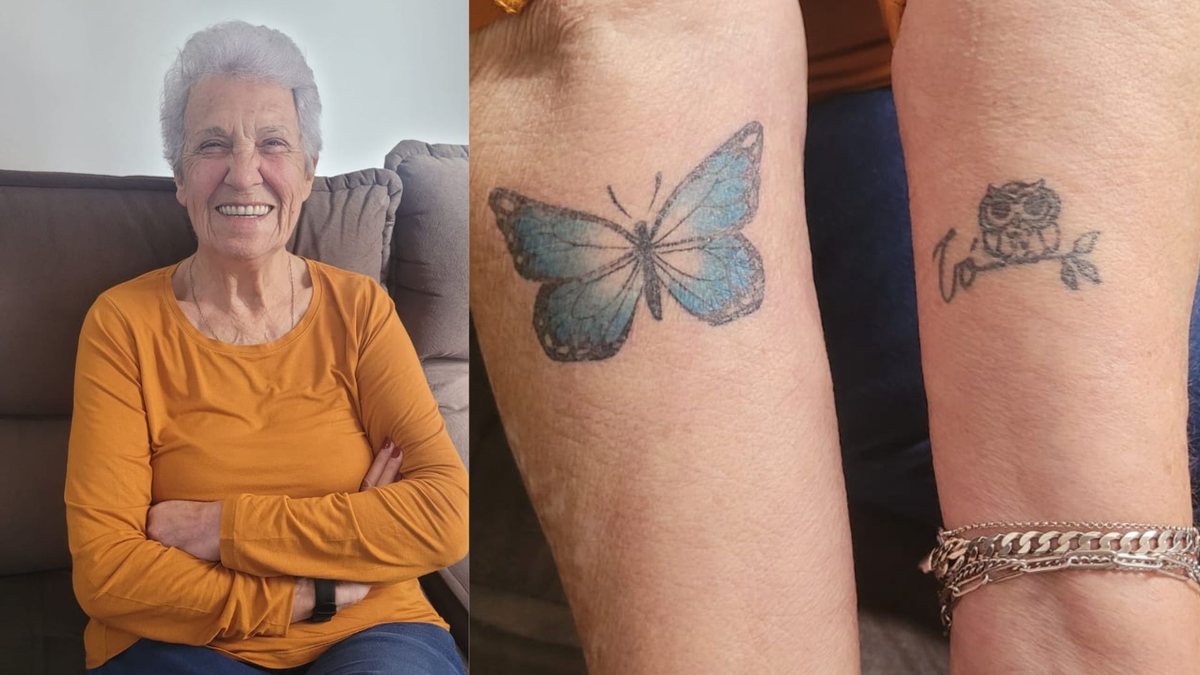 Leni Moura Taraborelli fez sua primeira tatuagem aos 71 anos e a segunda, aos 77 - Arquivo pessoal