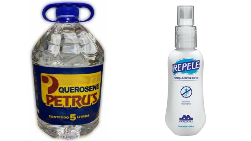 Consumidores que possuam os itens suspensos em casa devem interromper o uso imediatamente - Reprodução/Querosene Petrus e Repele