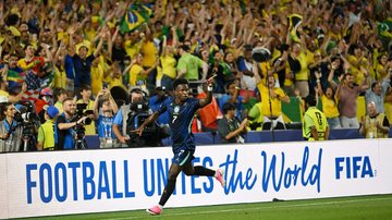 Vini Jr. comemora gol na vitória do Brasil contra o Haiti por 3 a 0 - Fifa/Divulgação