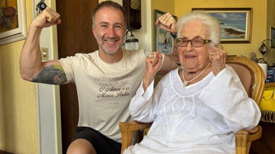 Vovó Zilda com o seu neto, Nikolas Chavez, faz exercícios físicos todos os dias, treinando também cognição - Arquivo Pessoal