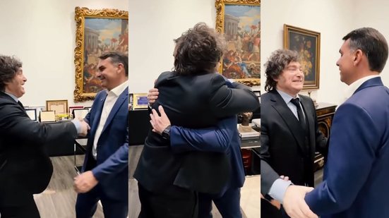 Senador Flávio Bolsonaro e o presidente da Argentina, Javier Milei, em vídeo juntos - Reprodução / Instagram @flaviobolsonaro