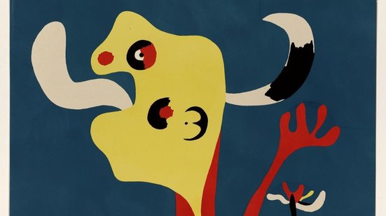 Mulher e cachorro diante da Lua, de 1935, é uma das 100 obras originais que serão expostas - Fundación Joan Miró, Barcelona/Successió Miró/AUTVIS, Brasil, 2026