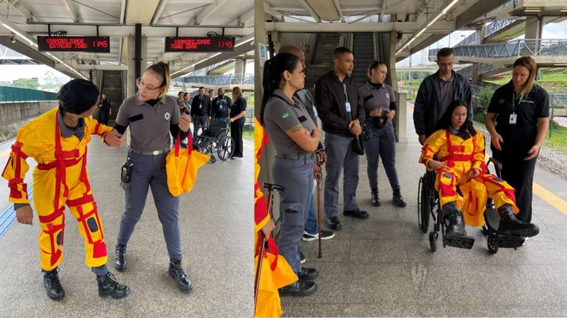 Treinamento para agentes de trem trabalha empatia com idosos com roupa que reduz mobilidade - Divulgação / ViaMobilidade