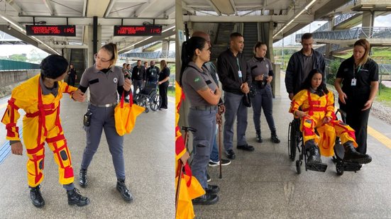 Treinamento para agentes de trem trabalha empatia com idosos com roupa que reduz mobilidade - Divulgação / ViaMobilidade