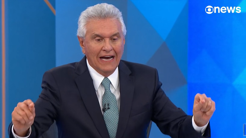 O candidato à presidência Ronaldo Caiado (PSD) em entrevista no Jornal Nacional da TV Globo - Reprodução TV Globo