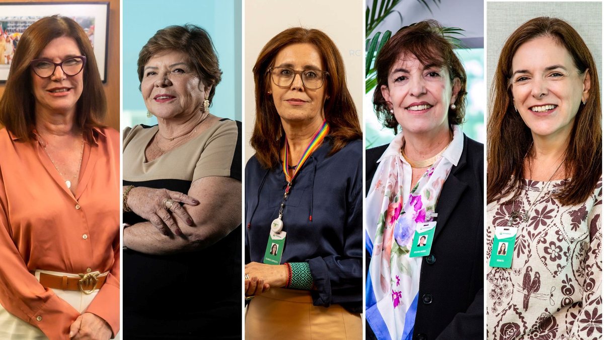 A presidente, Magda Chambriard, e as diretoras Angelica Laureano, Clarice Coppetti, Renata Baruzzi e Sylvia Anjos - Agência Petrobras
