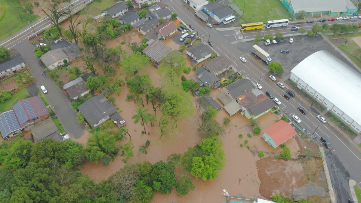 Em Jaborá (SC), área central foi inundada e residências foram afetadas - Coordenadoria Regional da Defesa Civil de Jaborá