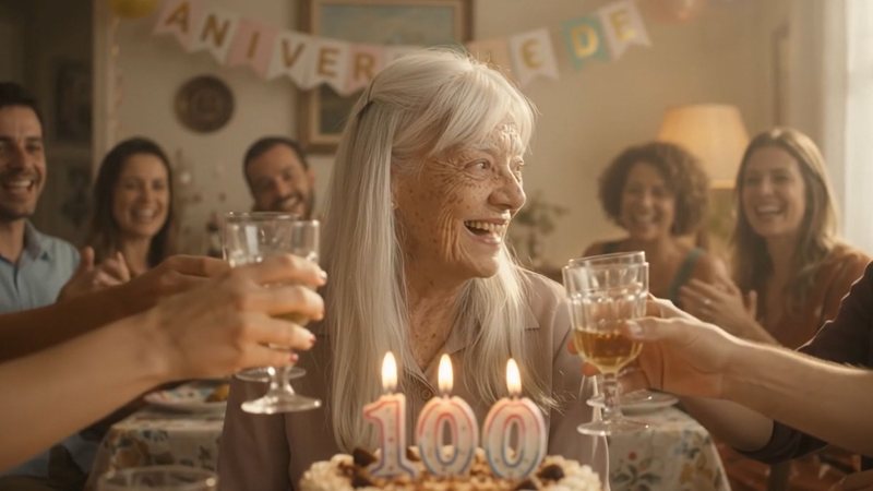 Estagiária do VIVA, Manuela França, fez o teste na cabine de IA e descobriu como poderia ser aos 100 anos - Divulgação/Fórum Longevidade