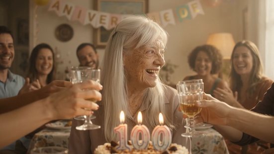 Estagiária do VIVA, Manuela França, fez o teste na cabine de IA e descobriu como poderia ser aos 100 anos - Divulgação/Fórum Longevidade