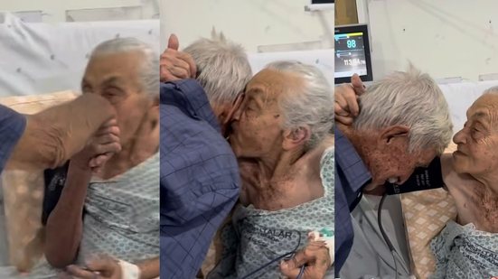 Idosa de 90 anos se emociona com a visita do marido no hospital: \u0027meu amor\u0027