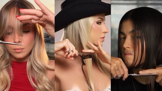 Na trend, as influenciadoras aparecem cortando os próprios cabelos em estilos bem diferentes em cortes curtos - Reprodução Instagram/@tataestanieki @gabimartins @larasantana