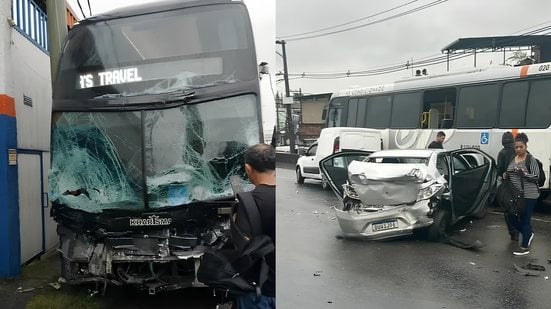 No ocorrido o ônibus colidiu com um caminhão e envolveu outros 20 veículos - Reprodução Instagram