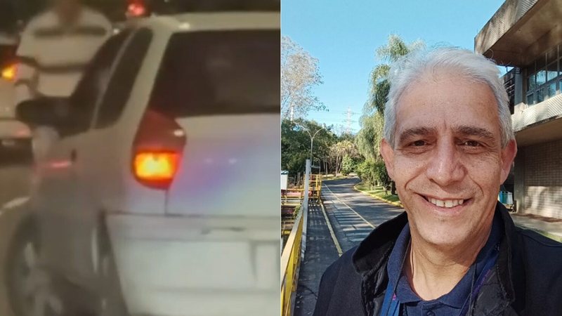 Momento em que o carro de Amilton Jusselino Rodrigues atropela o tio de Guilherme Boulos (foto) - Reprodução/TV Globo e instagram/@amilton.jusselino