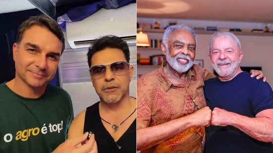 Zezé Di Camargo declarou voto em Flávio Bolsonaro, enquanto Gilberto Gil manifestou apoio a Lula - Reprodução/Instagram