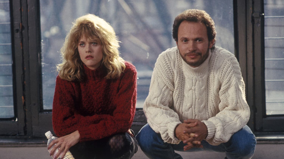 Cena do filme Harry e Sally, os personagens estão sentados