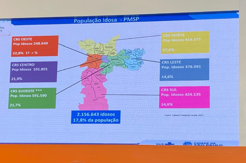 Gráfico colorido que mostra a quantidade de pessoas idosas na cidade de São Paulo